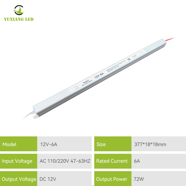 12V 6A 60W silvery Ultra narrow ultra thin Ultra Slim Led Power Supply