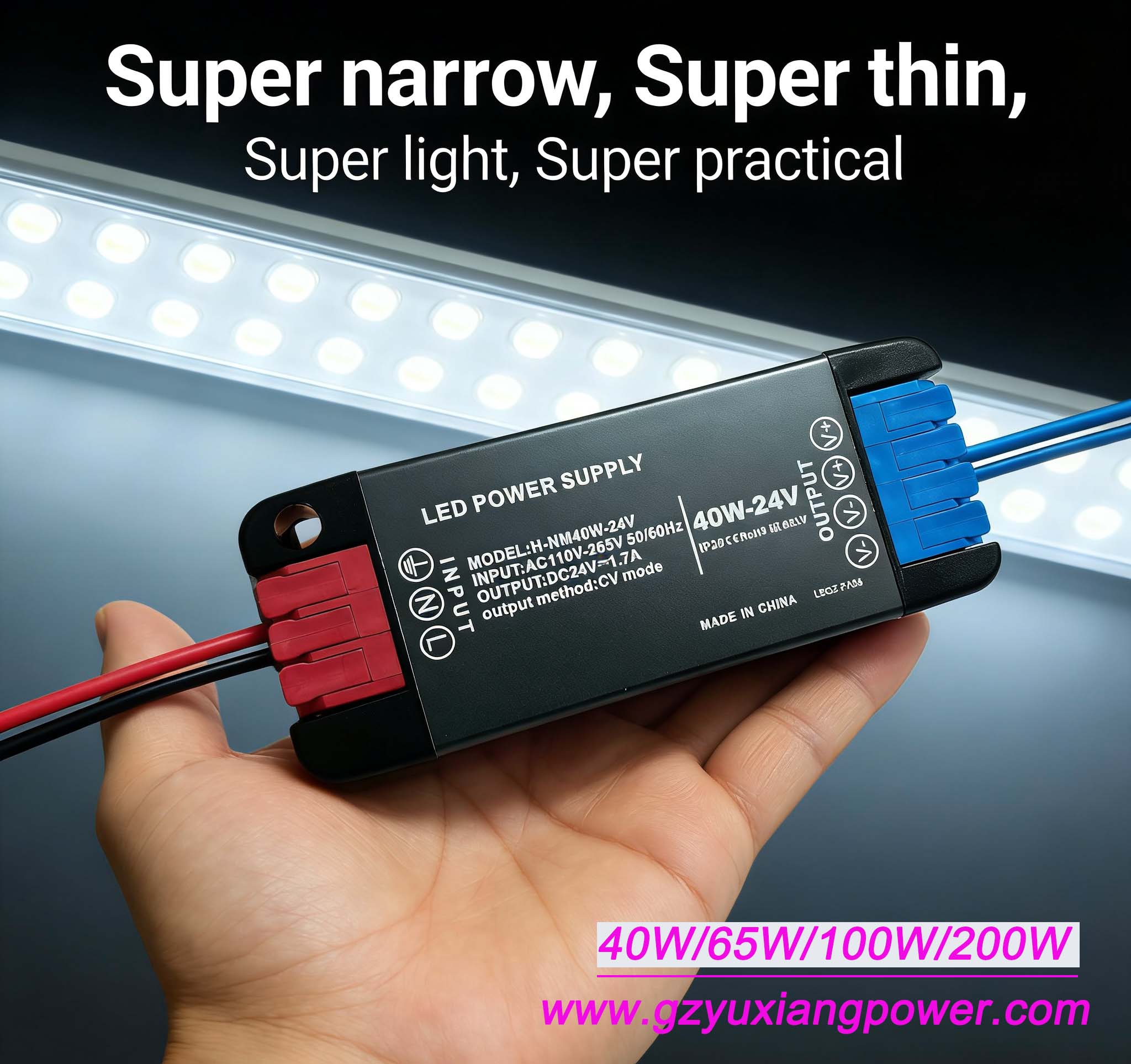12V/24V wide voltage range mini ultra-thin DC LED lighting power supply, small size, high power.